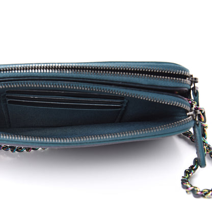 Chanel Iridescent Caviar Quilted CC Filigree Clutch With Chain Dark Turquoise 5 of 13