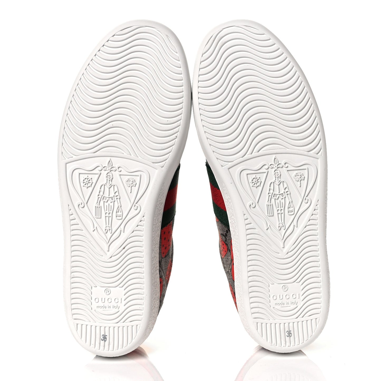 GG Supreme Monogram Strawberry Web Womens Ace Sneakers 35 Beige Multicolor Red Green