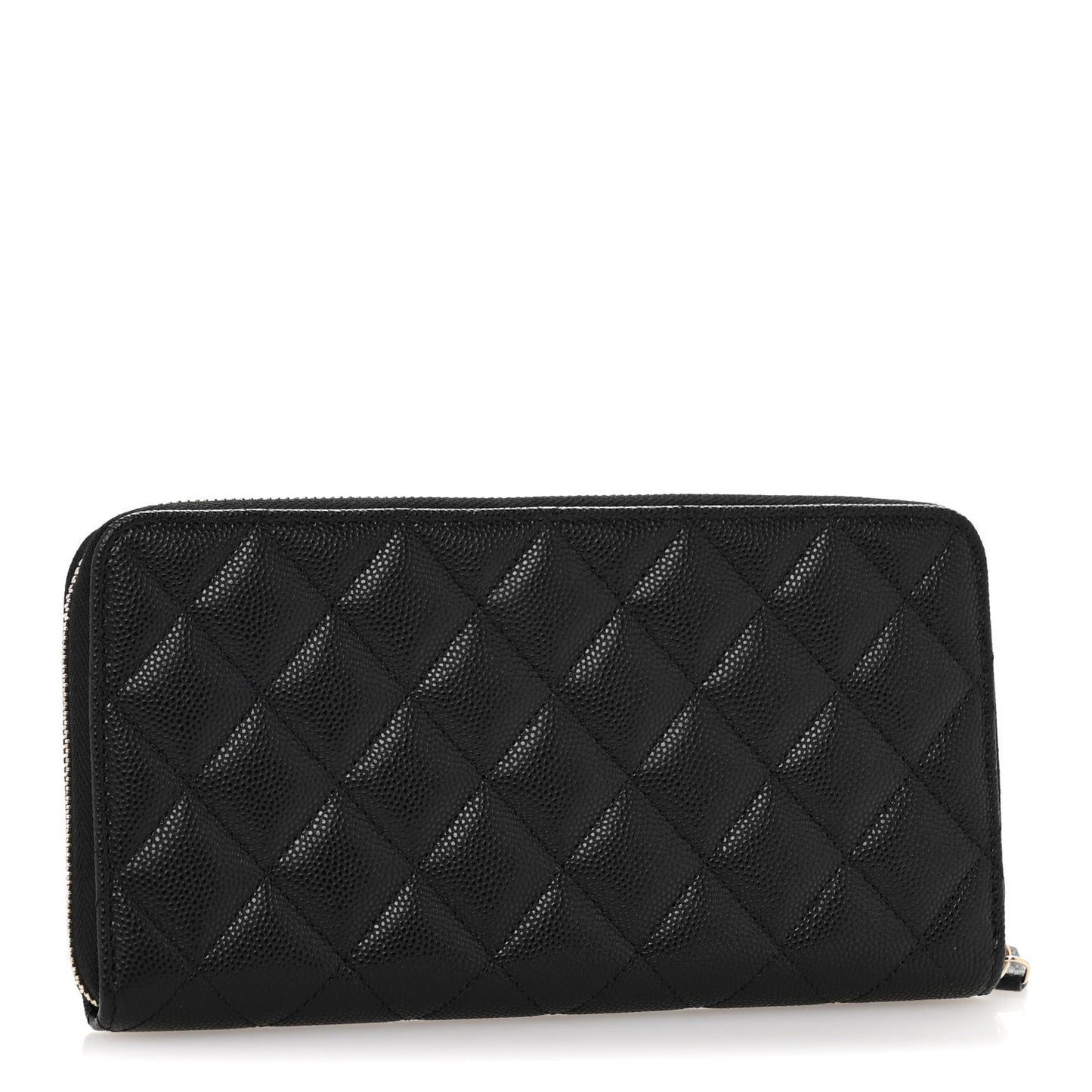 Caviar Quilted Enamel Long Zipped Wallet Black