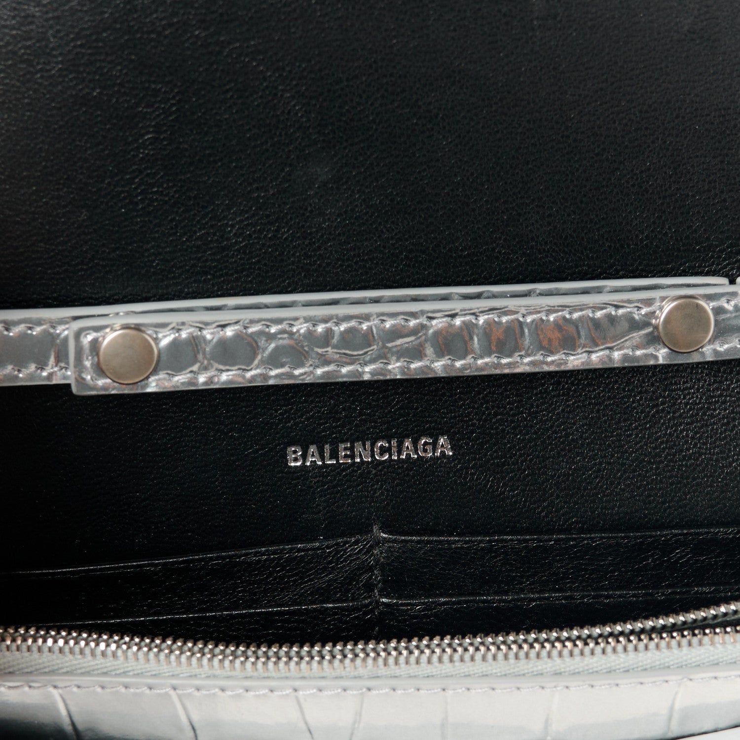 Balenciaga Metallic Calfskin Crocodile Embossed Hourglass Chain Bag  Silver 6 of 11