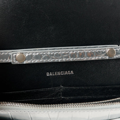 Balenciaga Metallic Calfskin Crocodile Embossed Hourglass Chain Bag  Silver 6 of 11