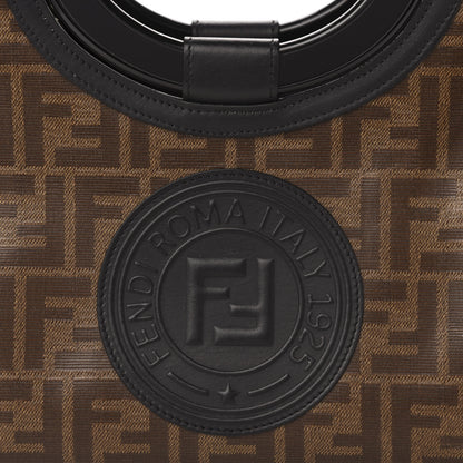 Fendi Glazed Fabric Vitello Century Plexiglass FF 1974 Stamp Patch Small Runaway Shopper Tote Mogano Panna Black 11 of 12
