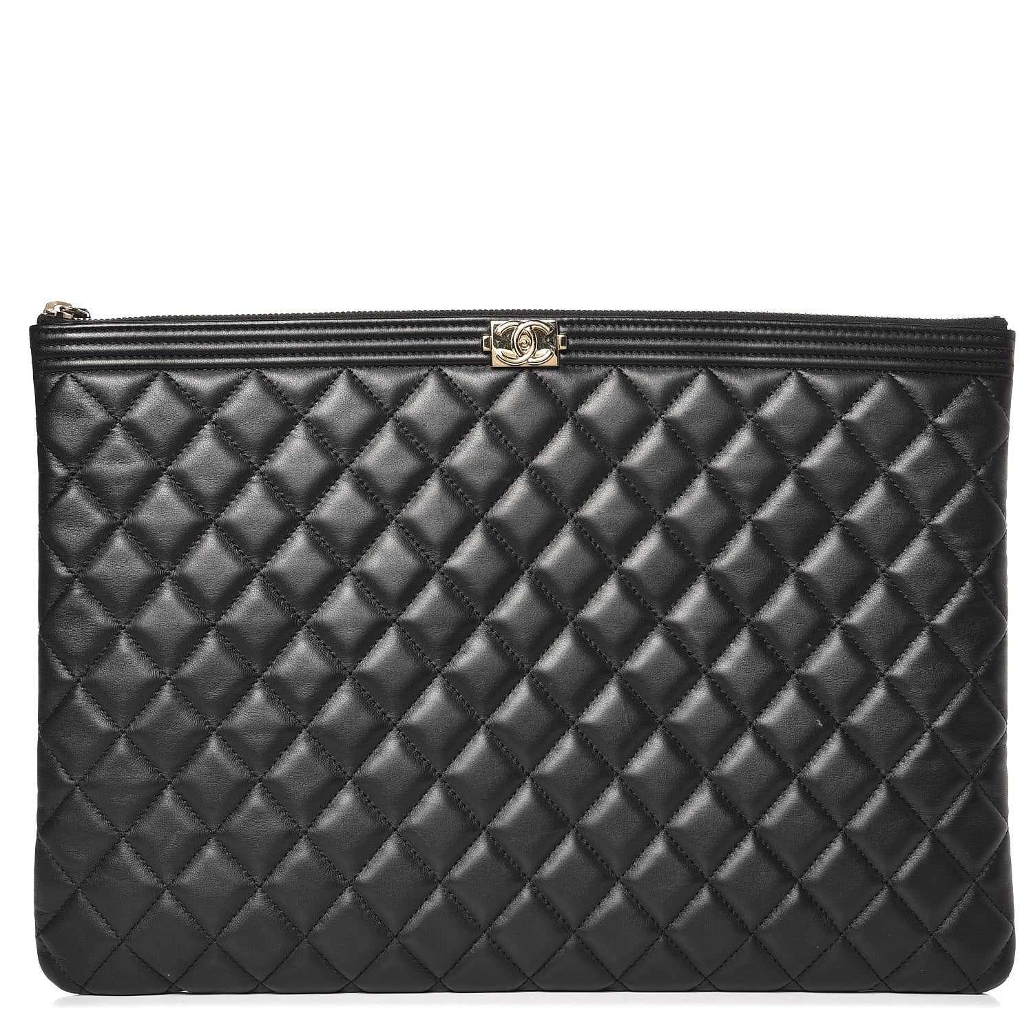 Chanel Lambskin Quilted Large Boy Cosmetic Case Black 1 of 8