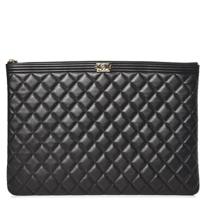 Chanel Lambskin Quilted Large Boy Cosmetic Case Black 1 of 8