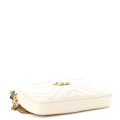 Gucci Calfskin Matelasse Mini GG Marmont Chain Crossbody Bag White 4 of 9