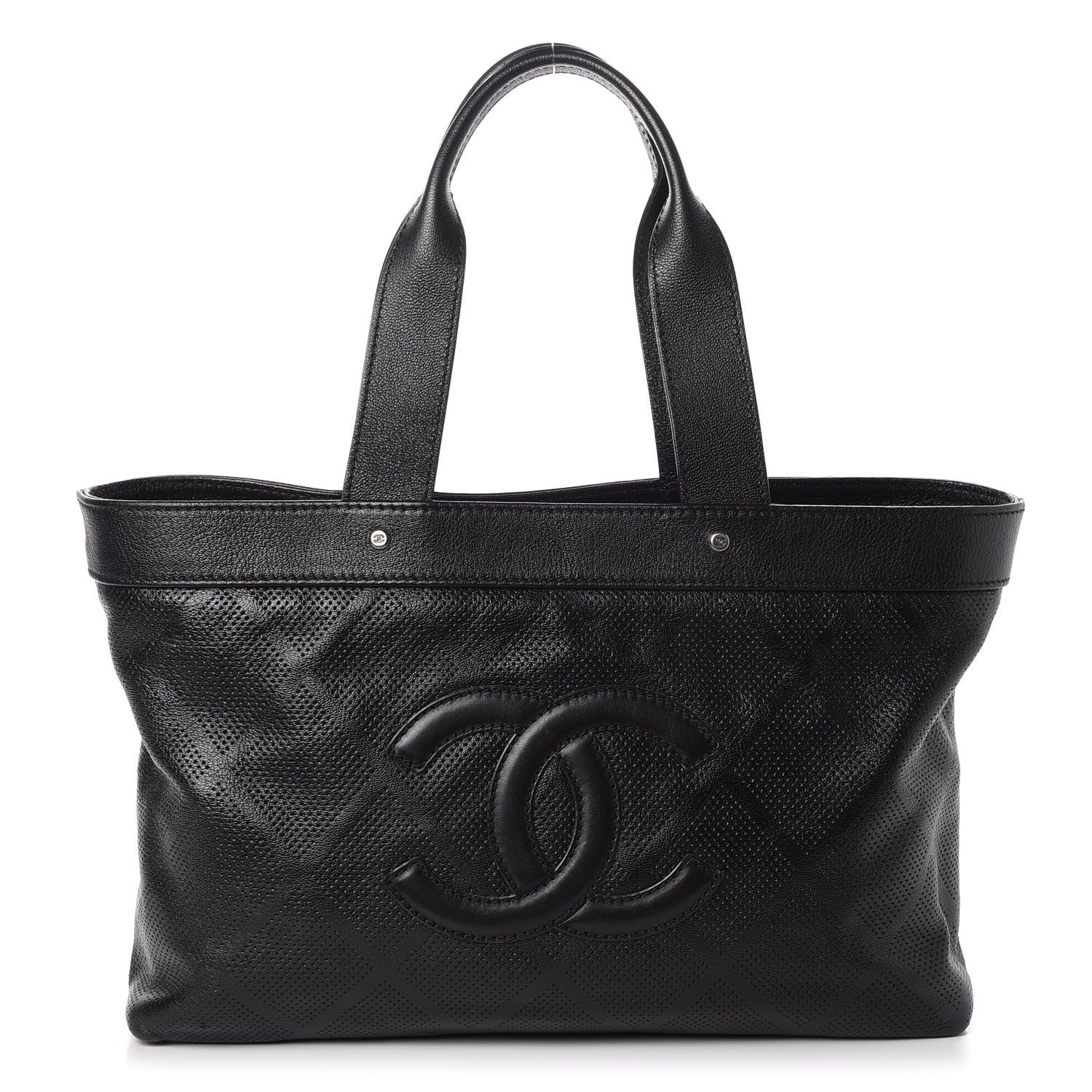 Chanel Goatskin Perforated Large CC Tote Black 1 of 8