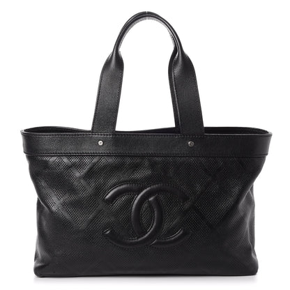 Chanel Goatskin Perforated Large CC Tote Black 1 of 8