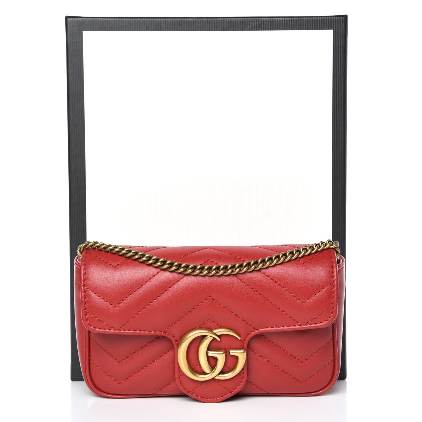 Calfskin Matelasse Super Mini GG Marmont Shoulder Bag Hibiscus Red