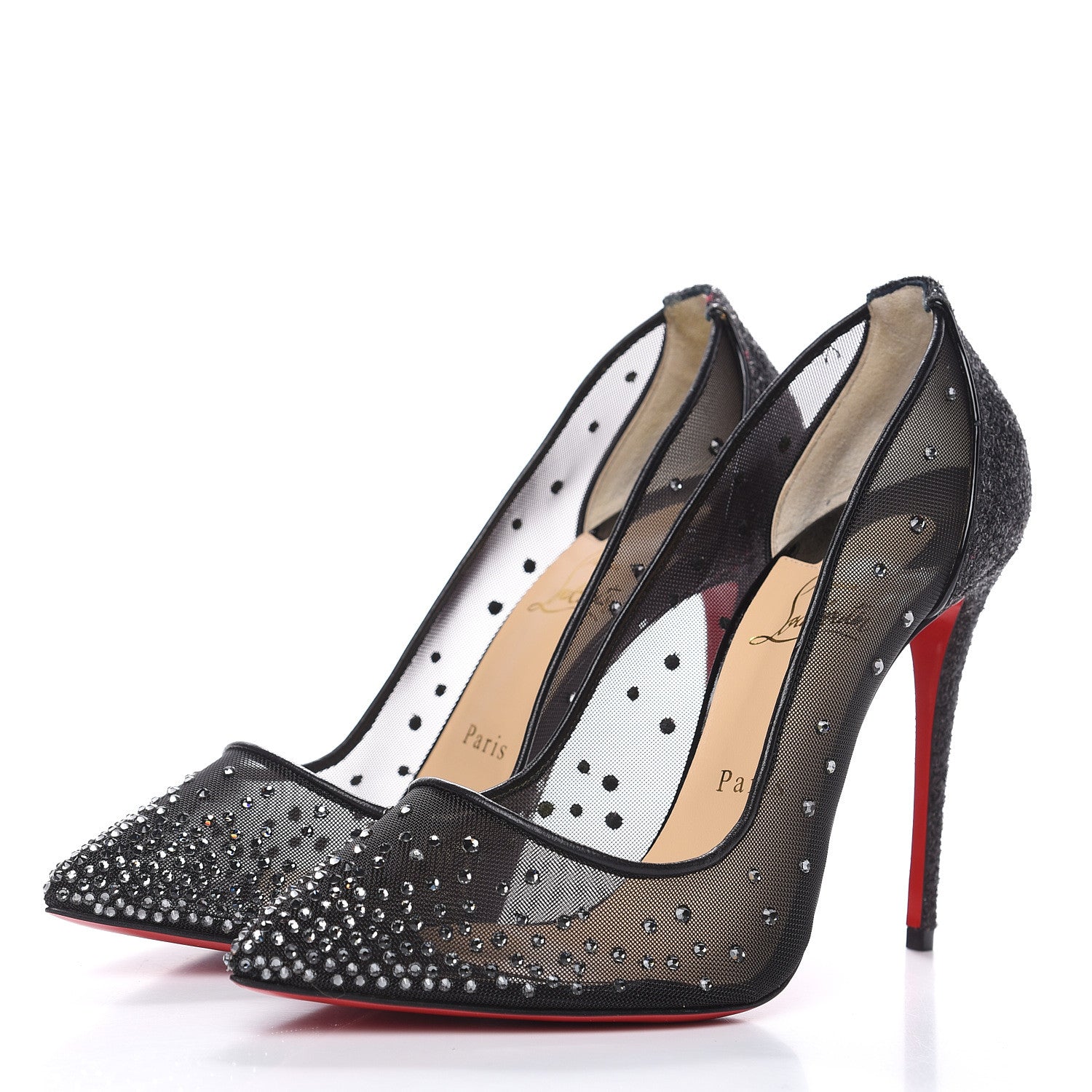 Christian Louboutin Rete Glitter Mini Specchio Strass Follies 100 Pumps 39 Black 3 of 10