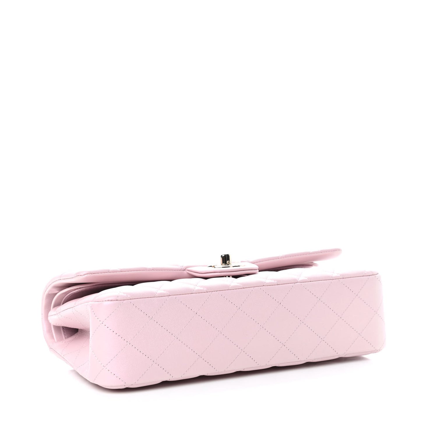 Iridescent Calfskin Quilted Medium Double Flap Light Pink