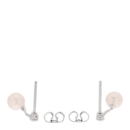Tiffany 18K White Gold Diamond Akoya Pearl Drop Earrings 3 of 5