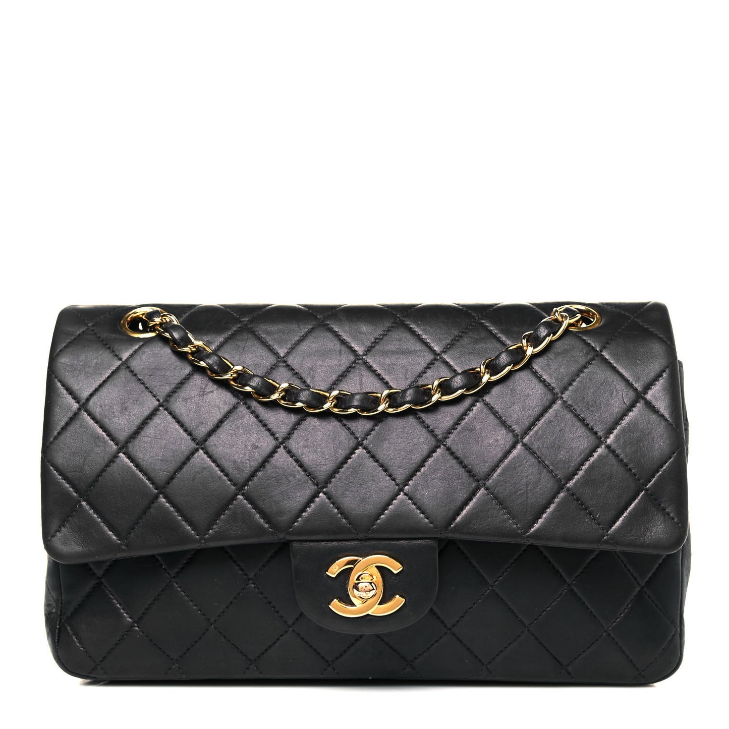 Lambskin Quilted Medium Double Flap Black