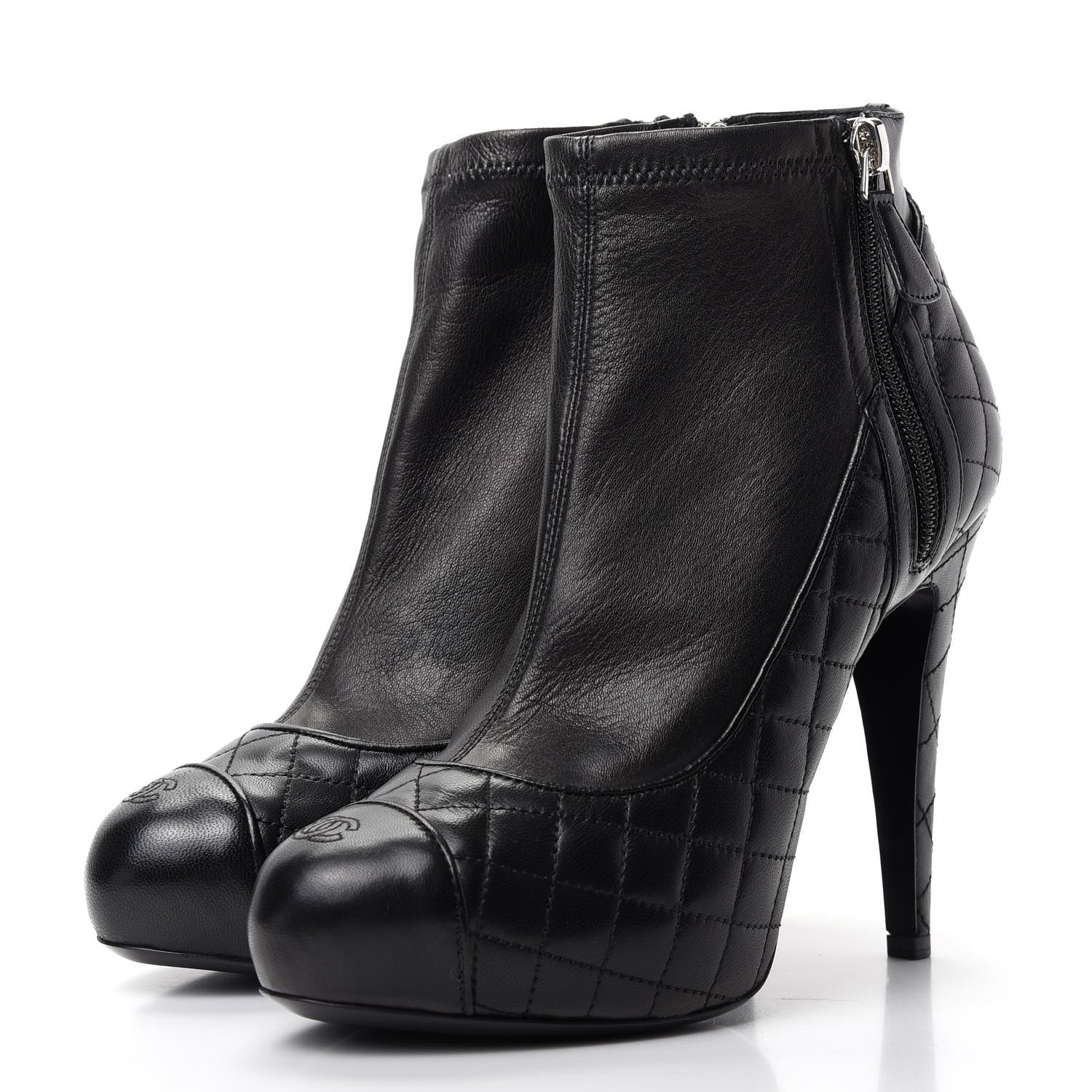 Chanel Lambskin Quilted CC Booties 38 Black 3 of 10