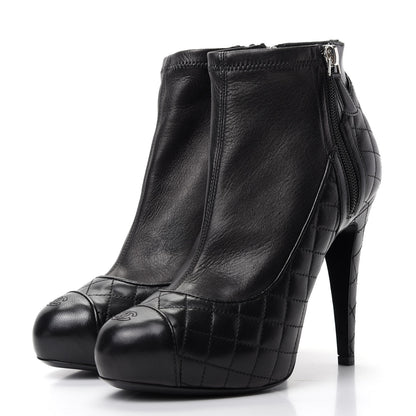 Chanel Lambskin Quilted CC Booties 38 Black 3 of 10