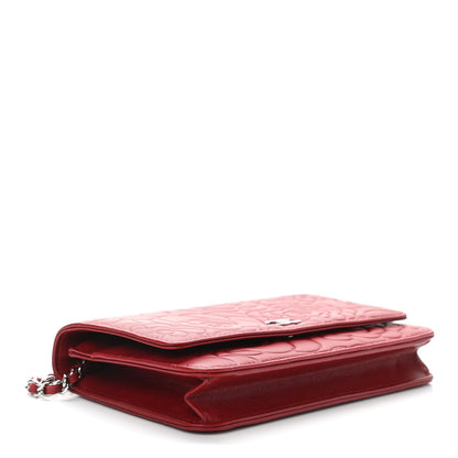Chanel Lambskin Camellia Embossed Wallet On Chain WOC Red 4 of 12