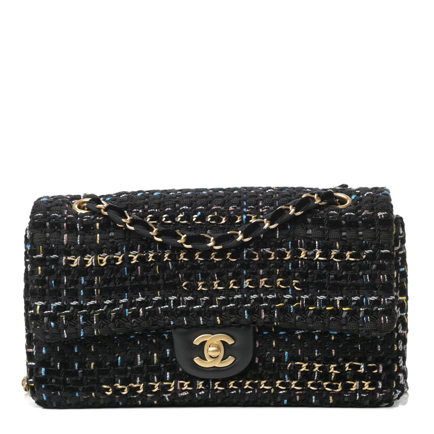 Chanel Tweed Chain Braid Medium Single Flap Black 1 of 10