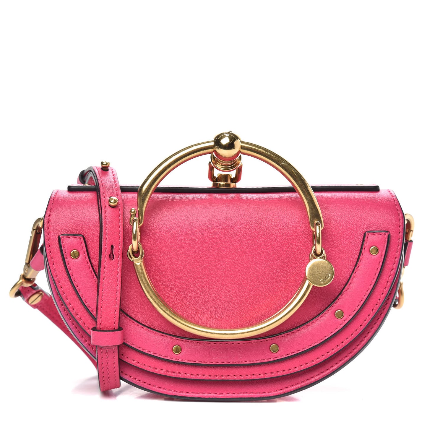 Calfskin Small Nile Bracelet Minaudiere Bag Fuchsia Rose