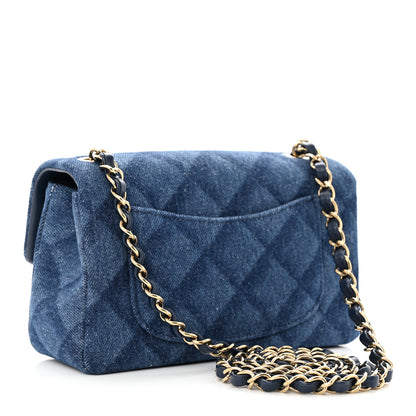 Chanel Printed Denim Quilted Mini Rectangular Flap Dark Blue 3 of 12