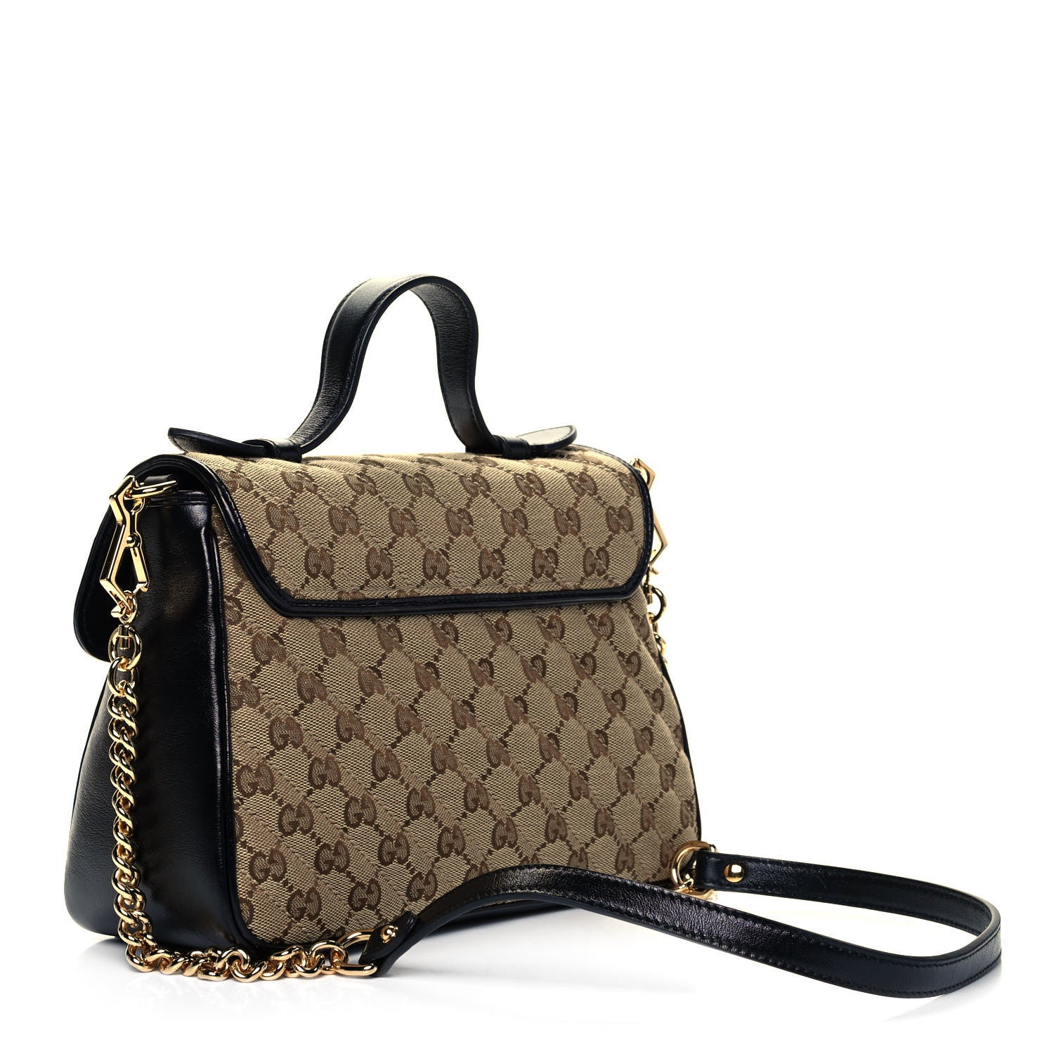 Gucci Monogram Azalea Calfskin Matelasse Diagonal Small GG Marmont Top Handle Shoulder Bag Beige Ebony Black 3 of 9