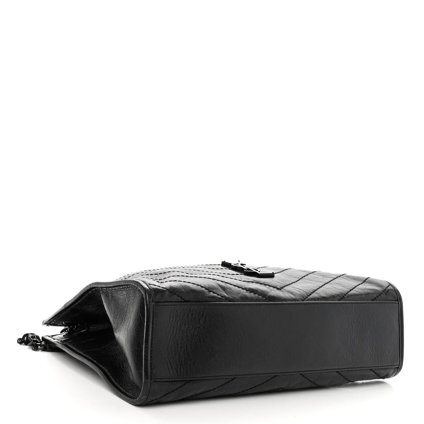 Crinkled Calfskin Matelasse Monogram Medium Niki Shopper Tote Black