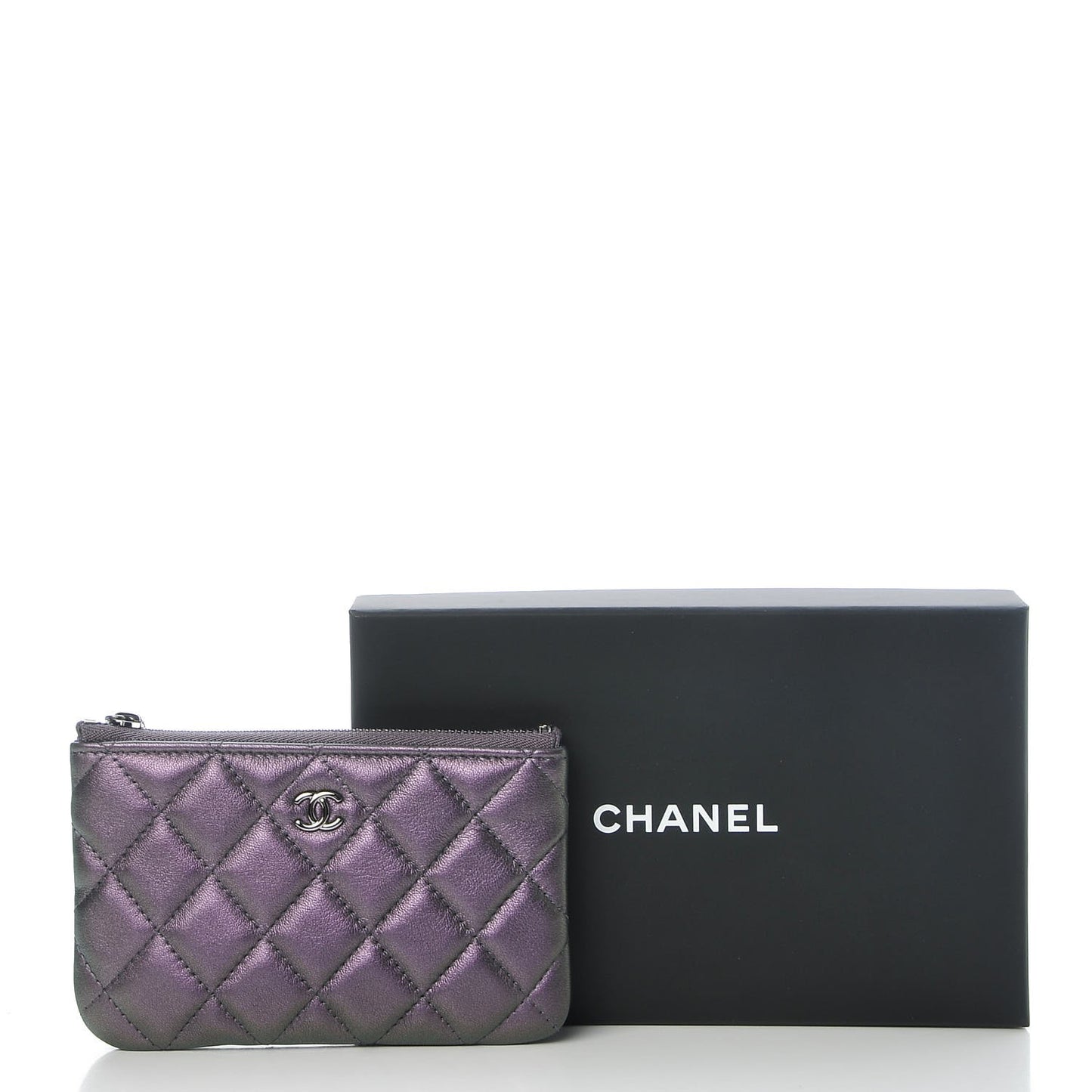 Metallic Lambskin Small Cosmetic Case Purple