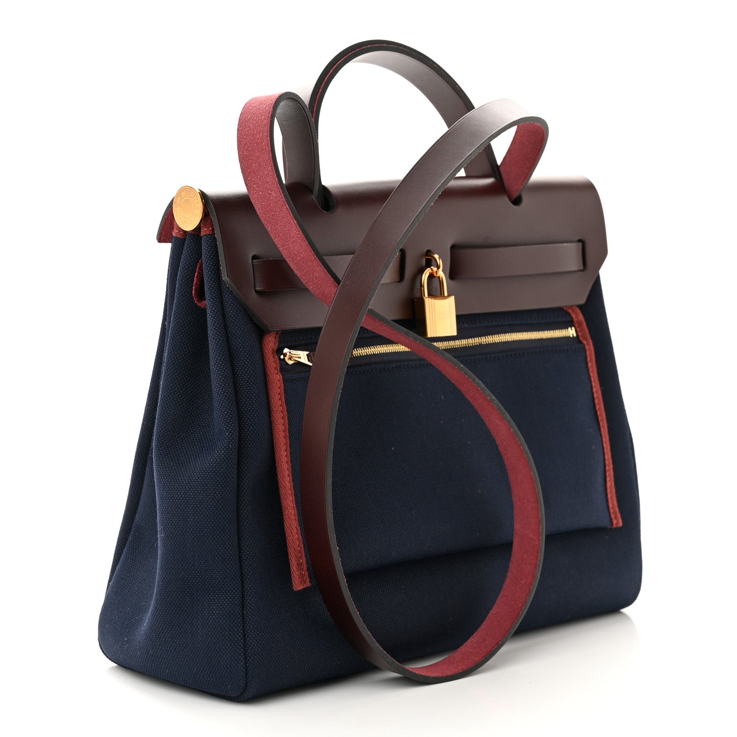 Hermes Toile Militaire Vache Hunter Herbag Zip Retourne 31 PM Rouge Sellier Bleu Marine 4 of 12