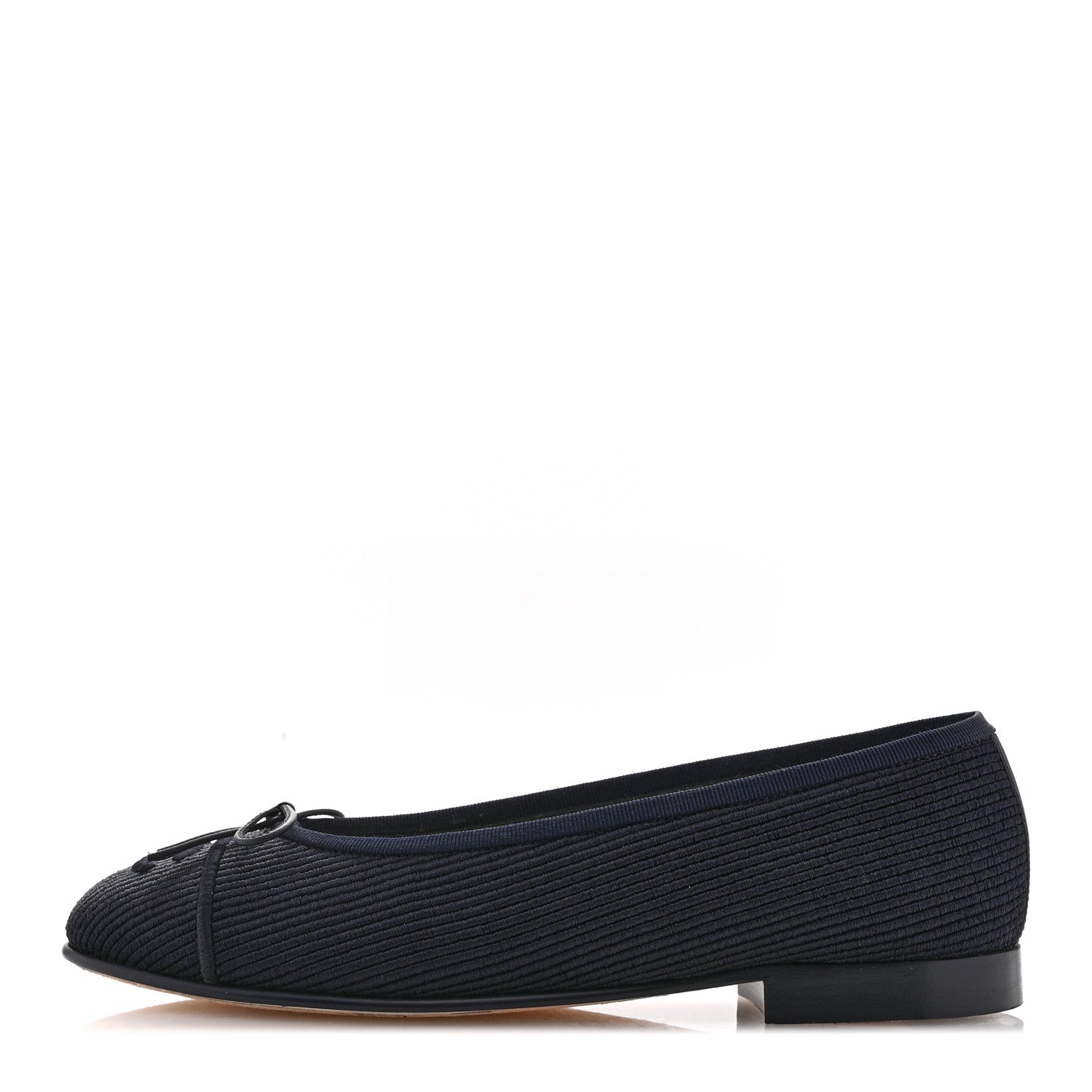 Chanel Embroidered Fabric Cap Toe CC Ballerina Flats 37 Dark Navy Blue 1 of 11