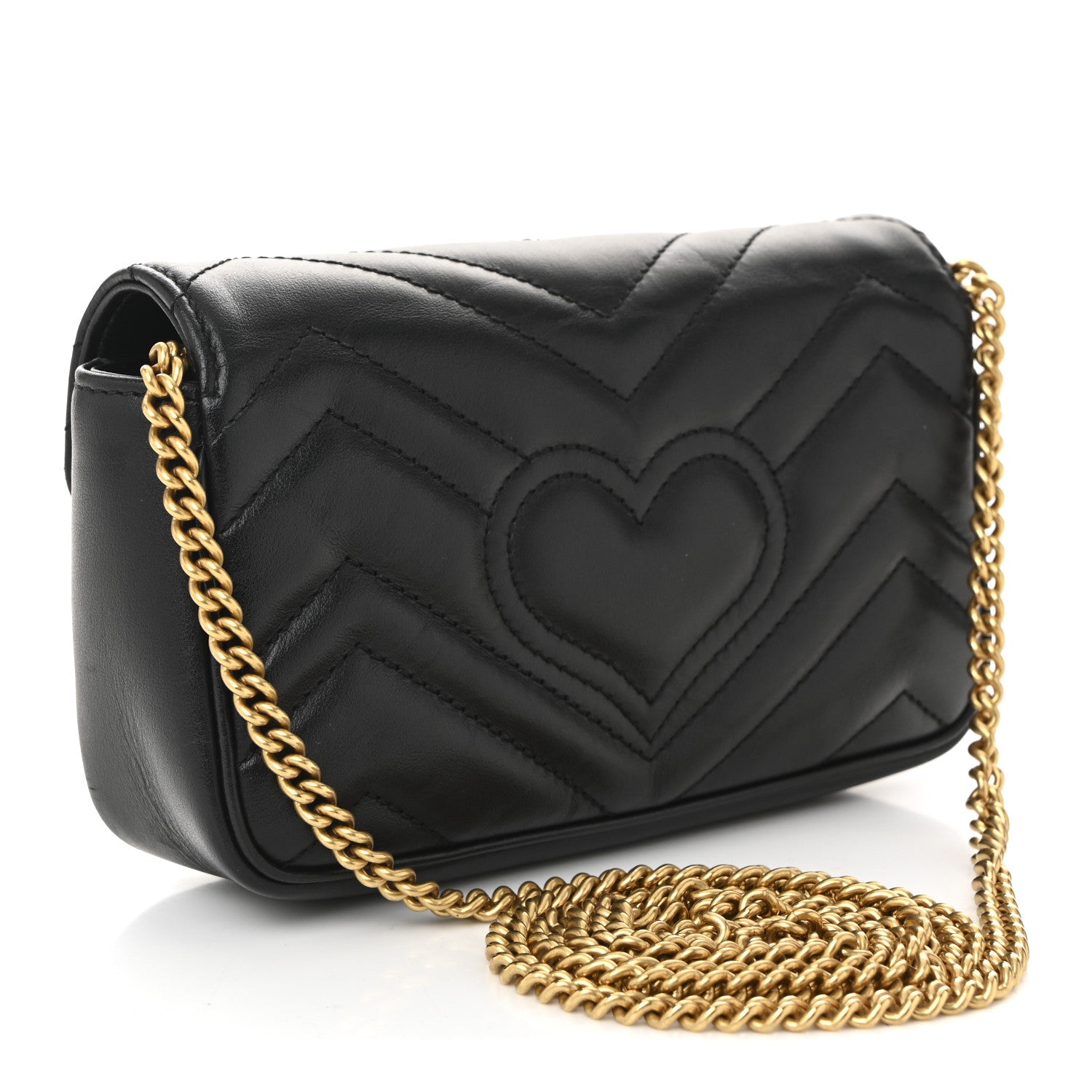 Gucci Calfskin Matelasse Super Mini GG Marmont Shoulder Bag Black 3 of 11