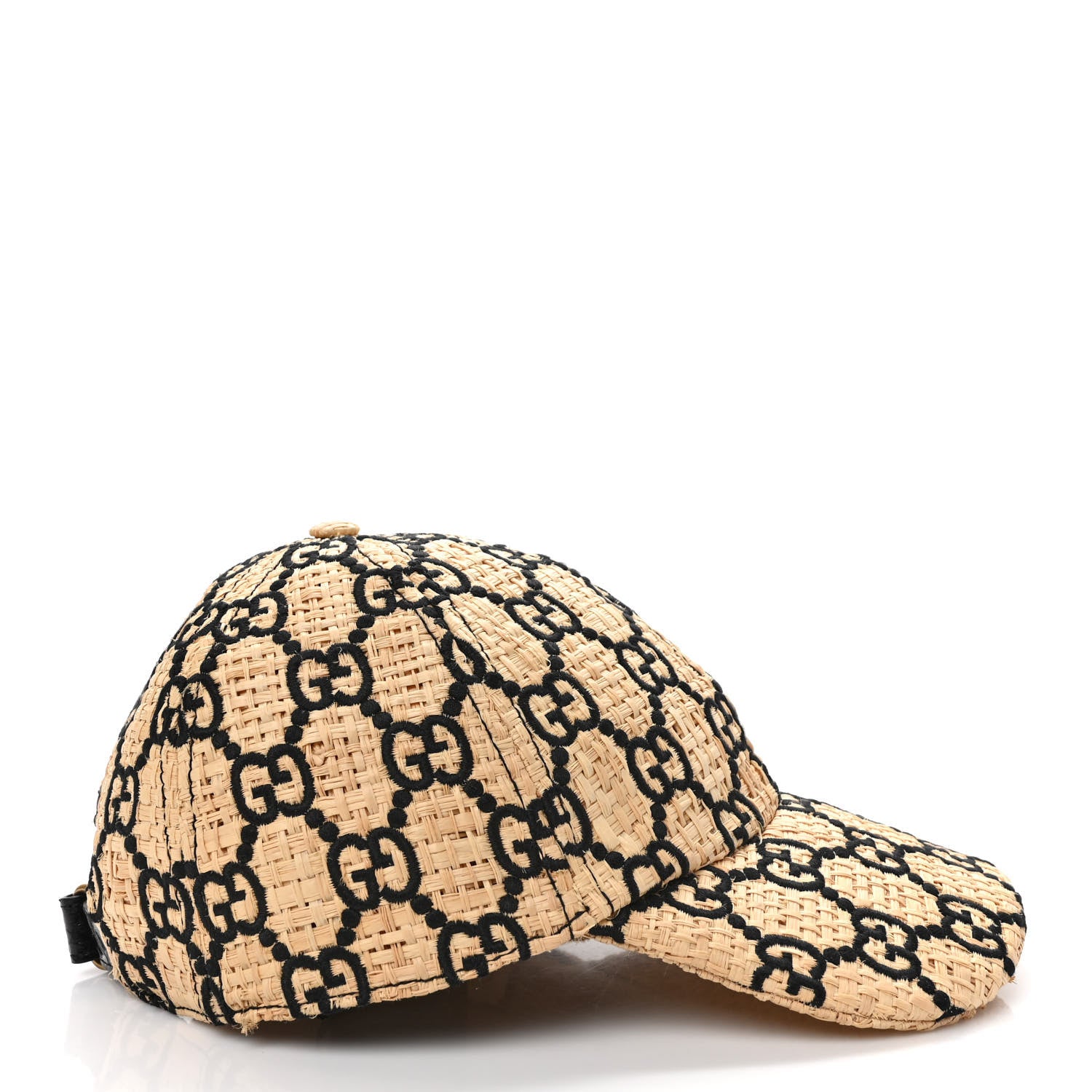 Gucci Raffia GG Monogram Elaphe Embroidered Aisha Baseball Hat L Ivory Black 5 of 9