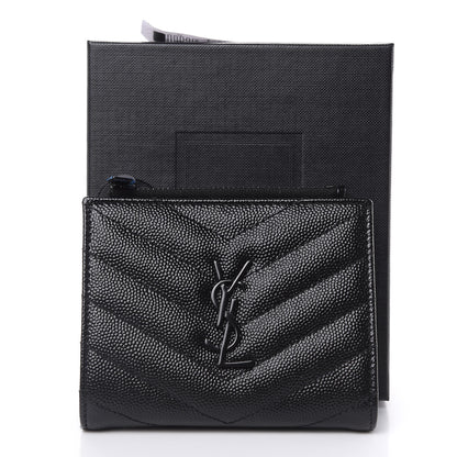 Saint Laurent Grain De Poudre Matelasse Chevron Monogram Zipped Card Case Black 7 of 7