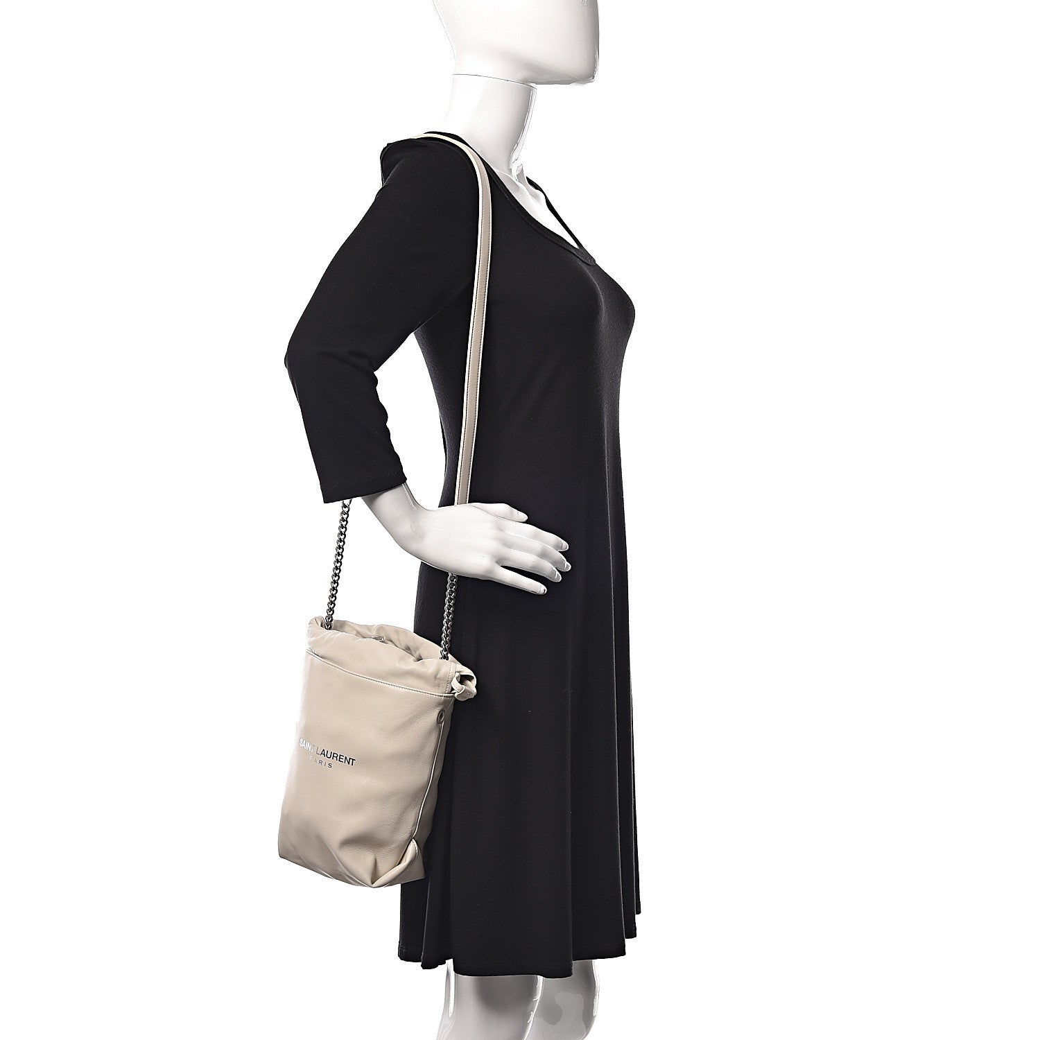 Saint Laurent Lambskin Small Teddy Bucket Bag White 2 of 10
