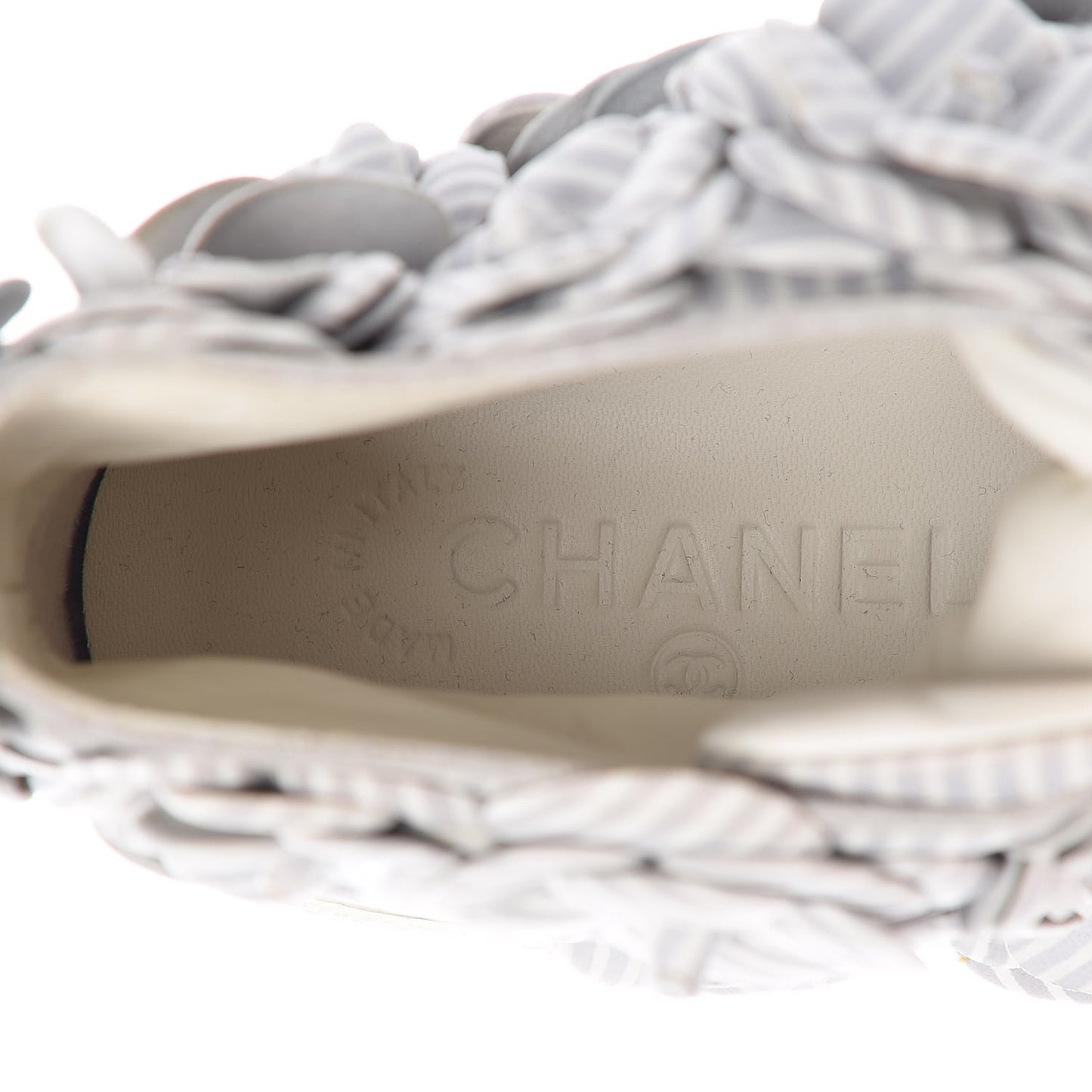Lambskin Striped Camellia High Top Sneakers 39 Grey