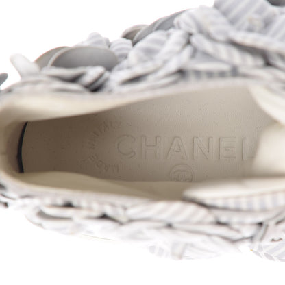 Chanel Lambskin Striped Camellia High Top Sneakers 39 Grey 6 of 7