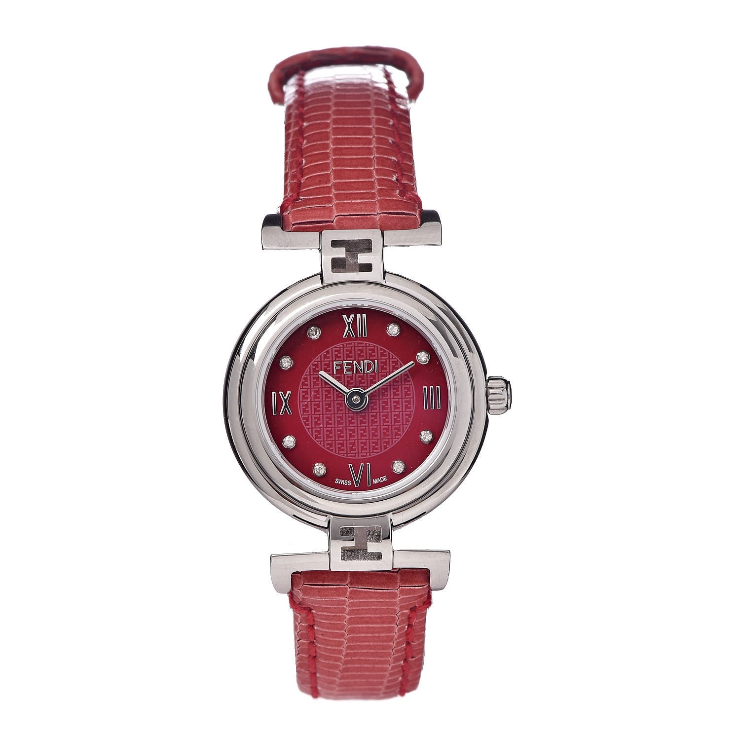 Fendi Stainless Steel Calfskin Diamond 23mm Moda Quartz Watch Red 1 of 10