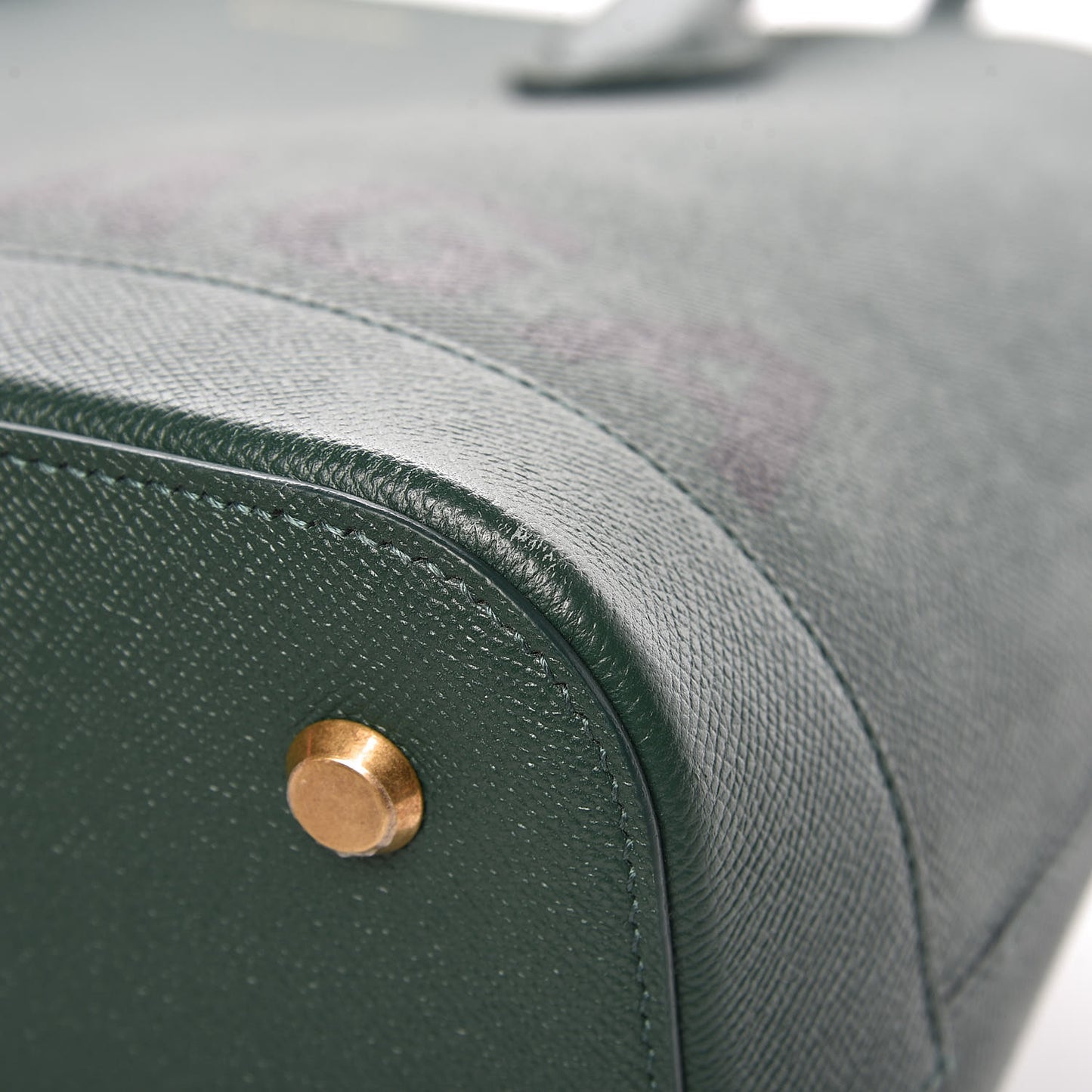 Signature Grained Calfskin Logo M Ville Top Handle Bag Vert Malachite
