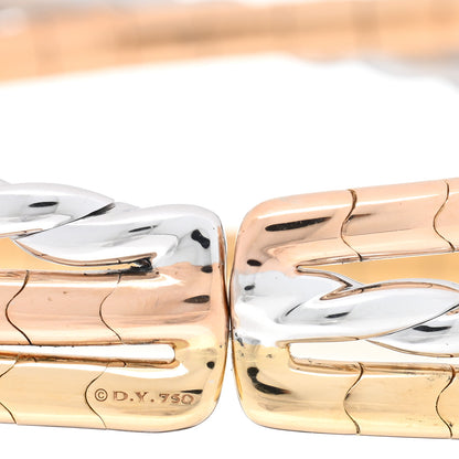 David Yurman 18K Yellow Rose White Gold Diamond Paveflex Three Row Bracelet 3 of 3
