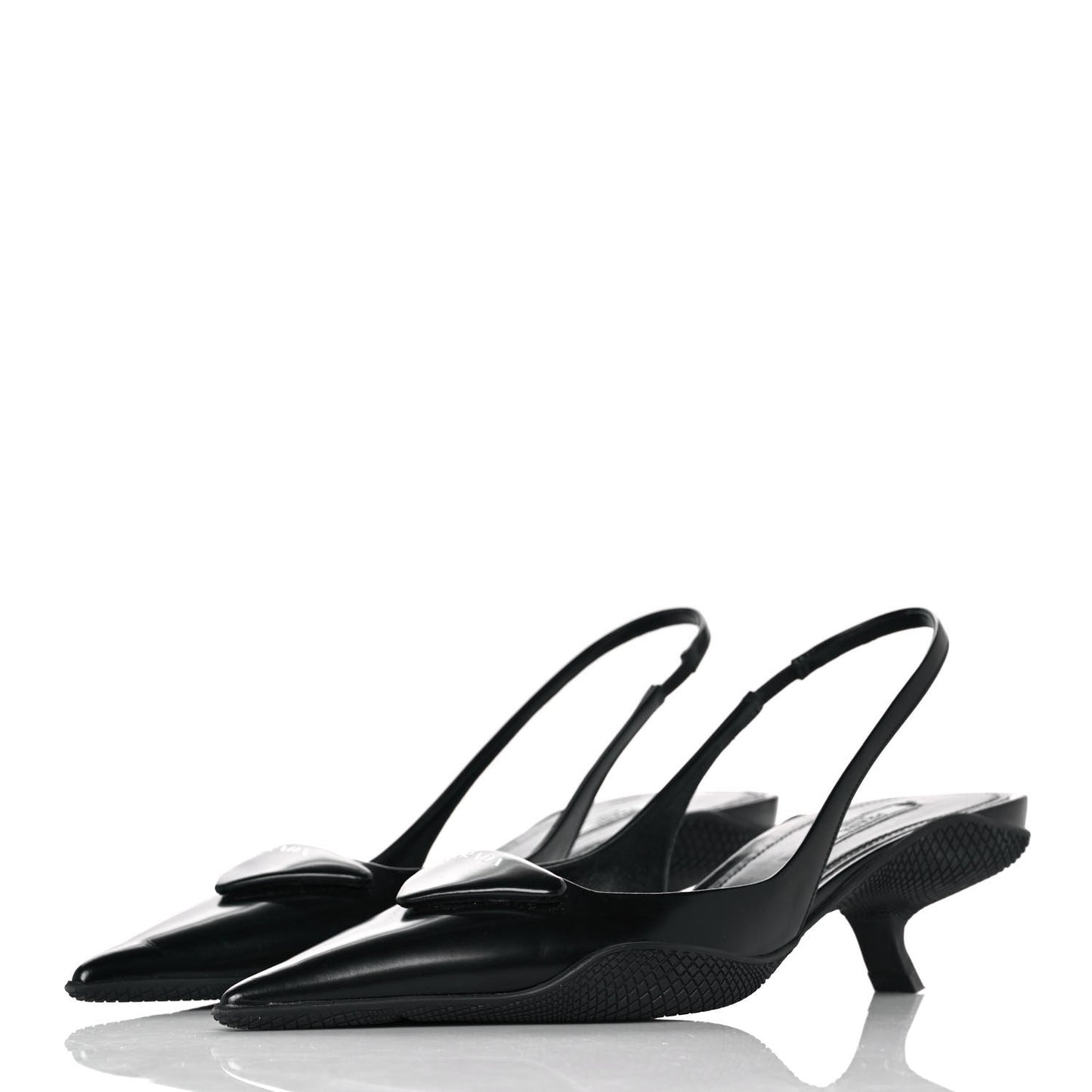 Spazzolato Triangle Logo Pointed Toe 45mm Slingback Pumps 37.5 Black