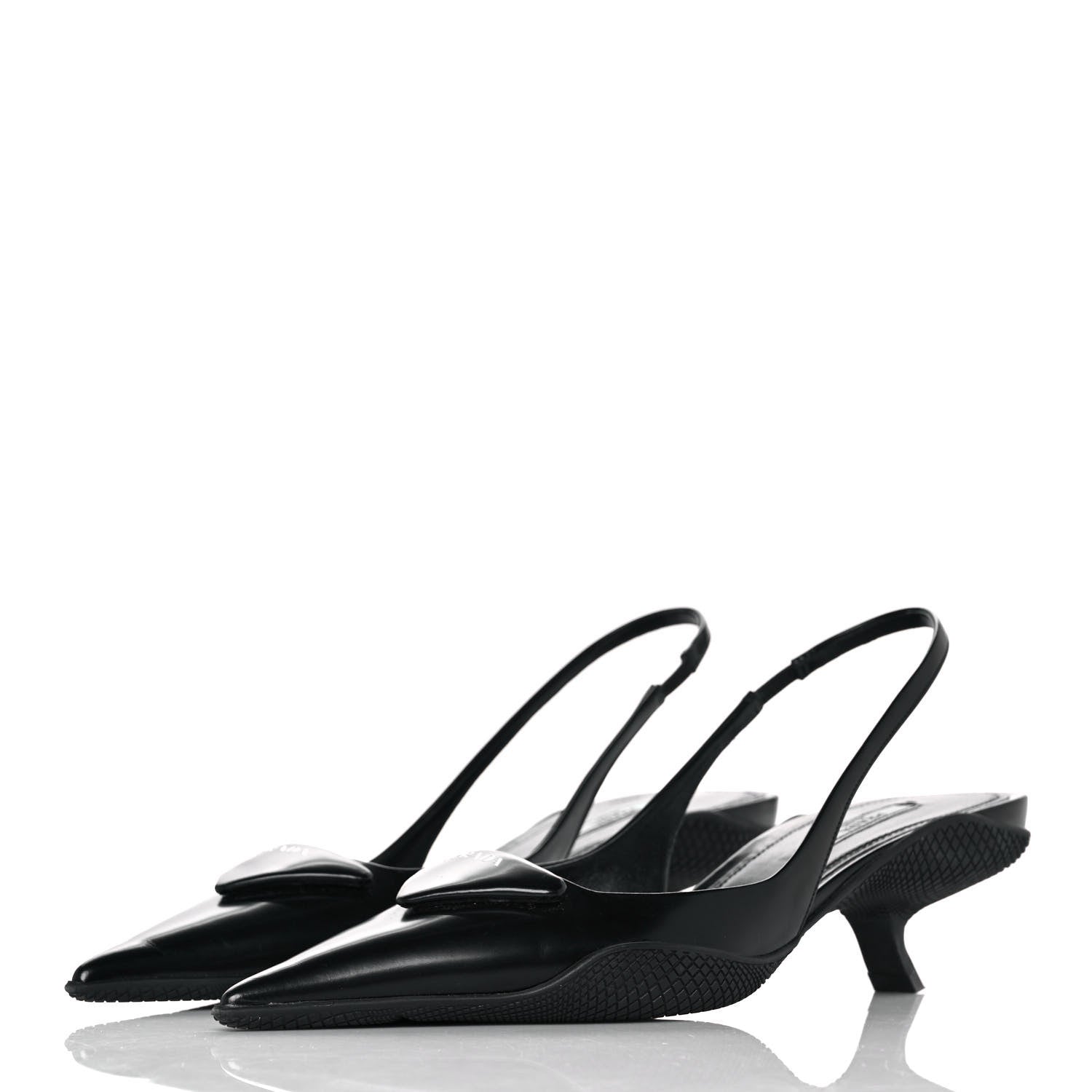 Prada Spazzolato Triangle Logo Pointed Toe 45mm Slingback Pumps 37.5 Black 3 of 7
