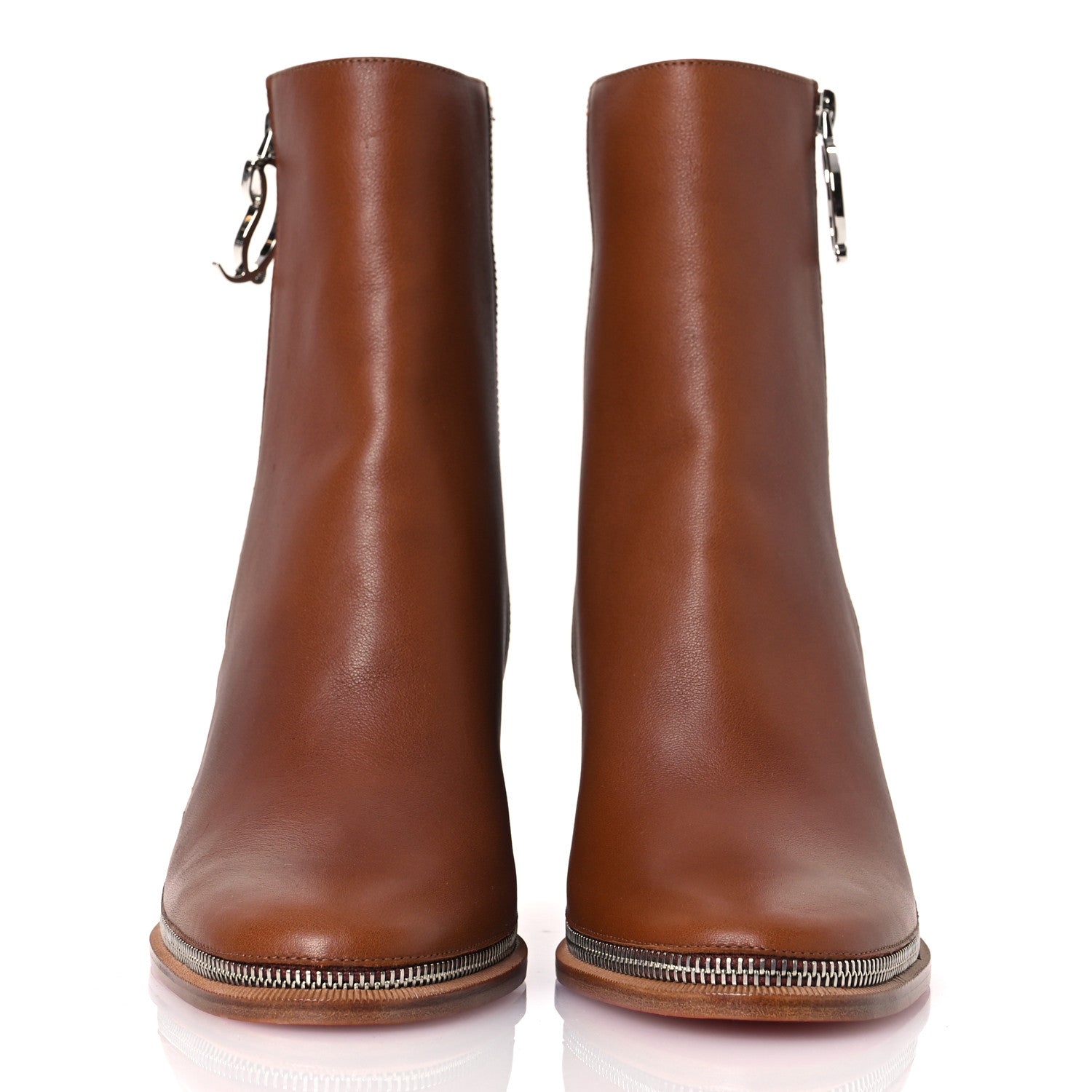 Christian Louboutin Calfskin CL Zip 70 Ankle Bootie 38 Brown 3 of 9