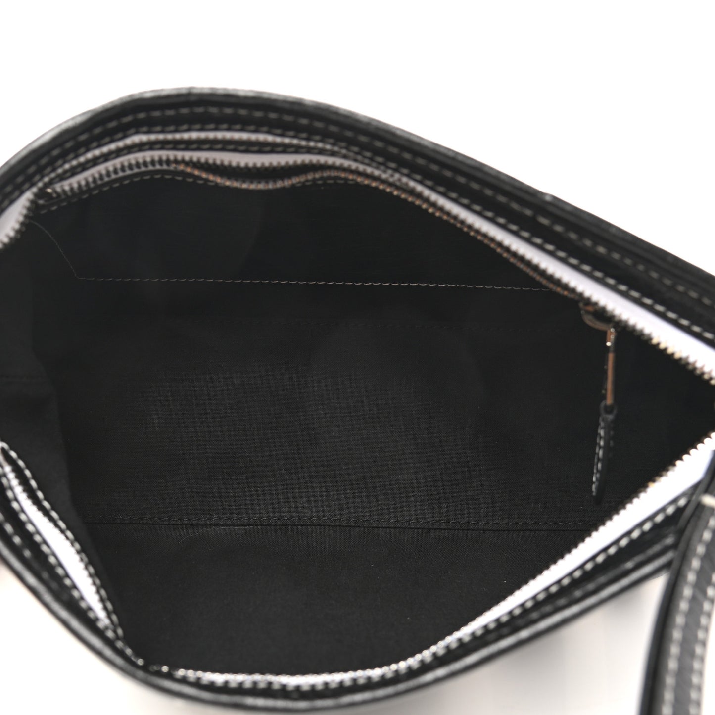 Agneau Arena Striped Patchwork Small Barbes Z Pouch with Handle Black White