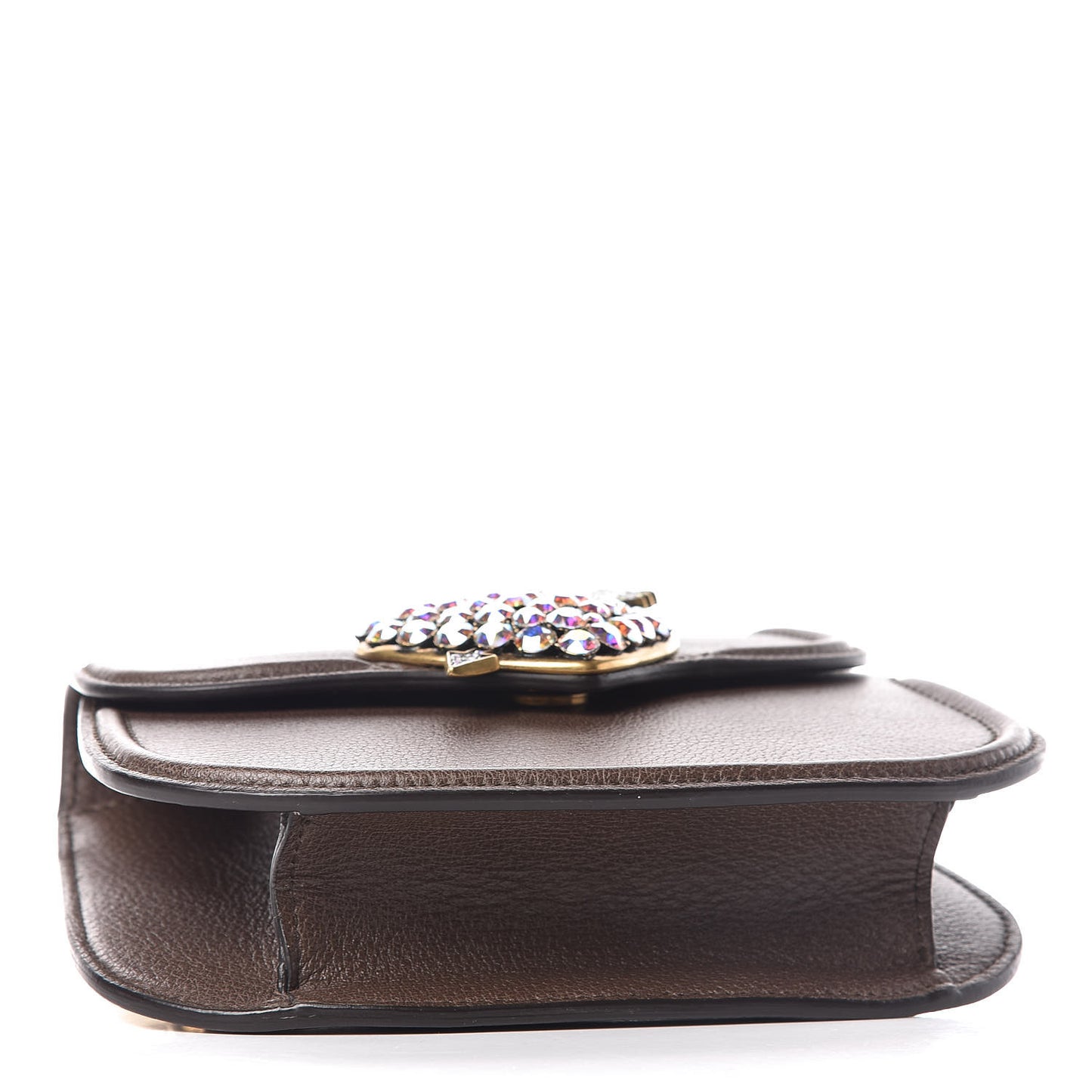 Textured Calfskin Web Crystal Heart Stripe Small Totem Shoulder Bag New Acero
