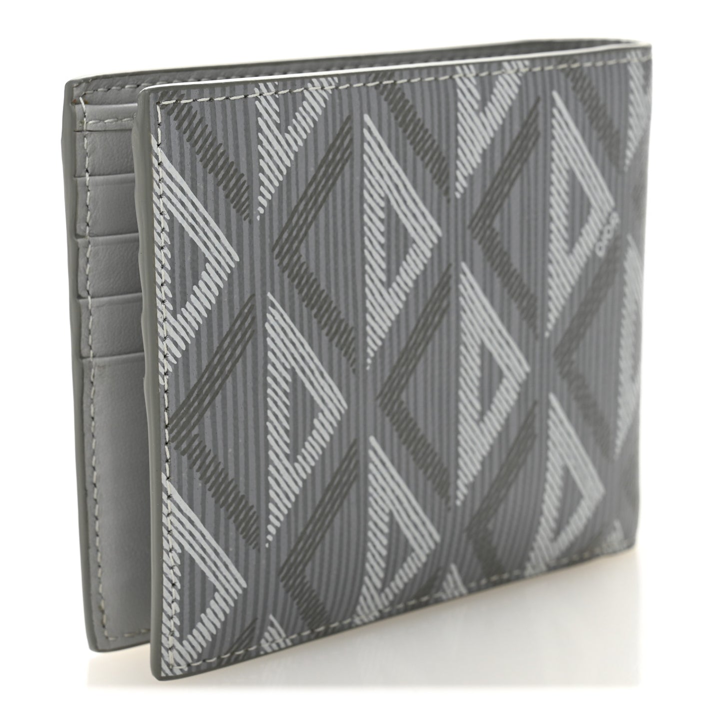 Coated Canvas Calfskin CD Diamond Bifold Wallet Grey