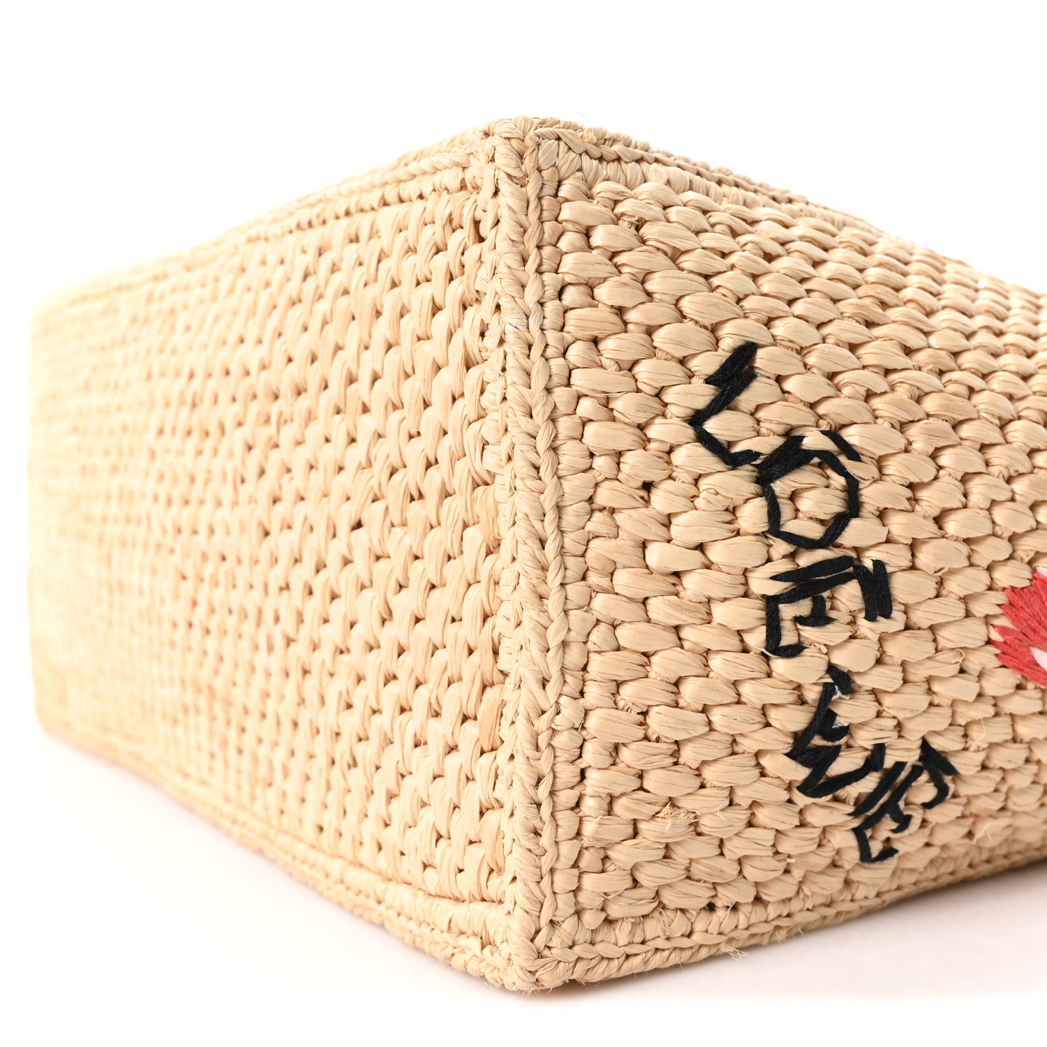 Loewe X PAULA'S IBIZA Raffia Floral Embroidered Small Font Tote Natural Tan Multicolor 9 of 9