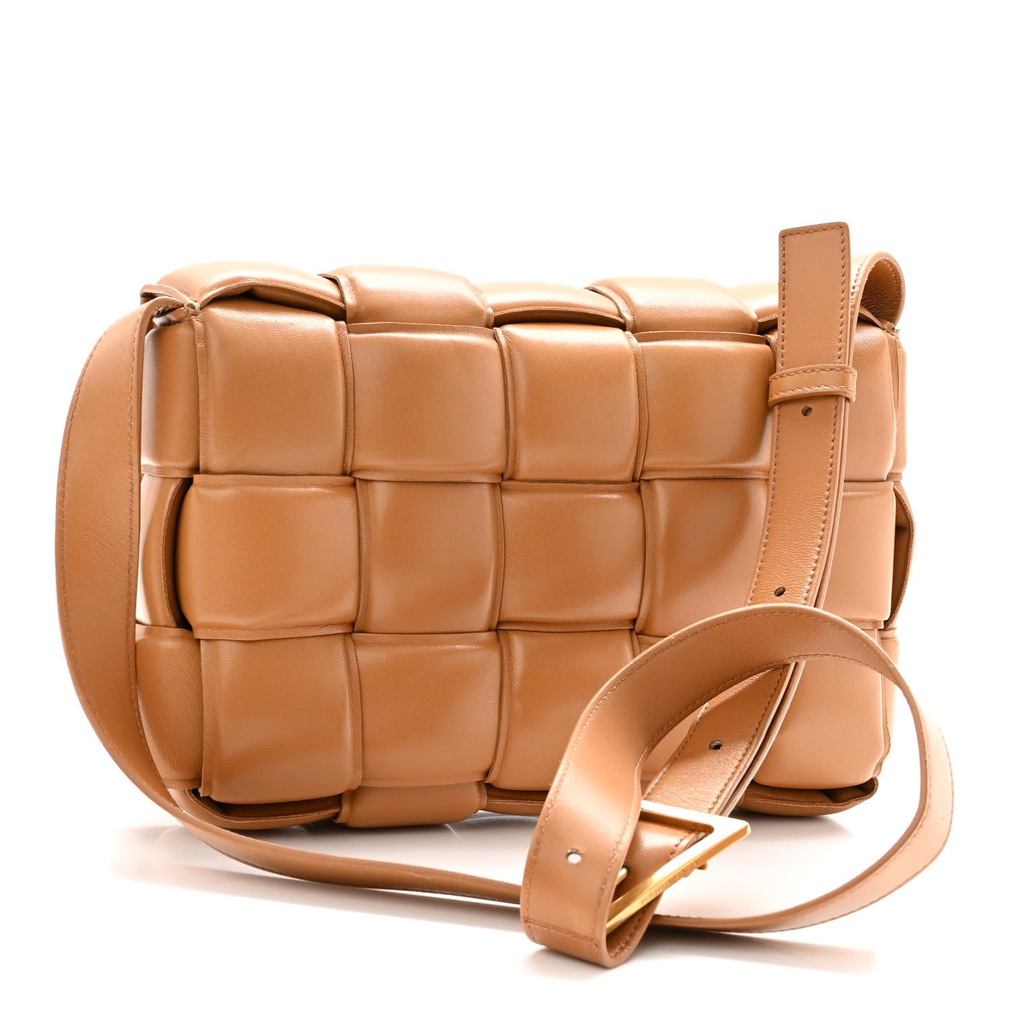 Nappa Maxi Intreccio Padded Cassette Crossbody Bag Caramel