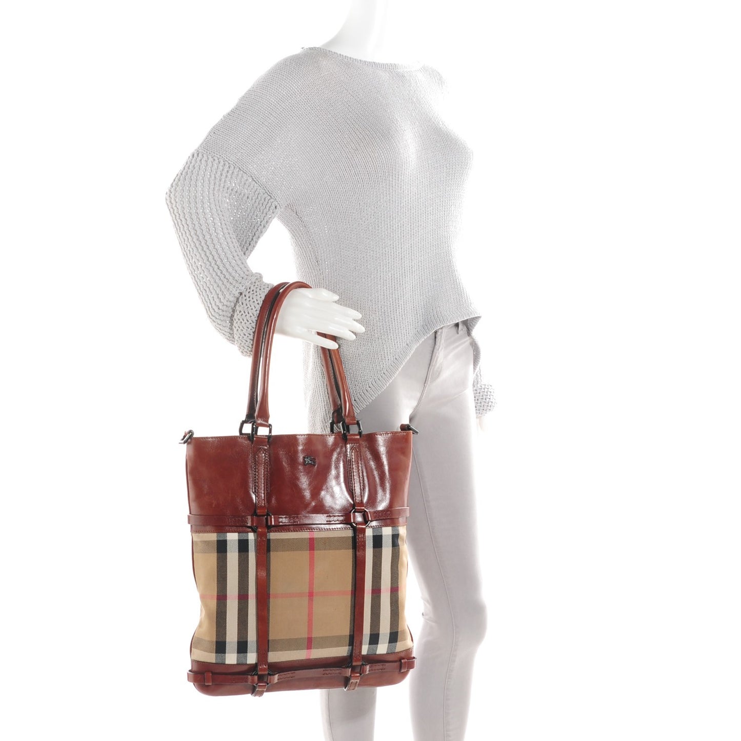 House Check Bridle Calfskin Tote Tan