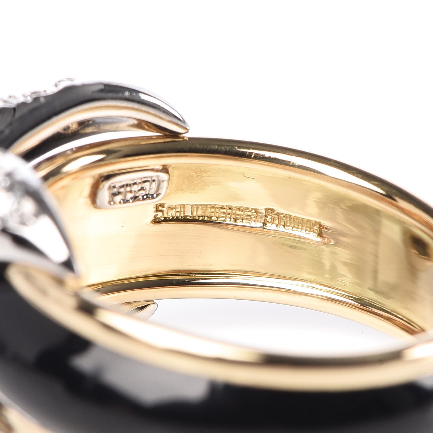 18K Yellow Gold Platinum Diamond Enamel Schlumberger X Pave Ring 49 5