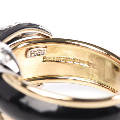 Tiffany 18K Yellow Gold Platinum Diamond Enamel Schlumberger X Pave Ring 49 5 5 of 7
