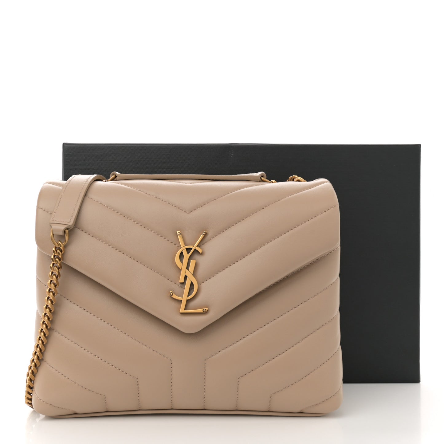 Calfskin Y Quilted Monogram Small Loulou Chain Satchel Dark Beige