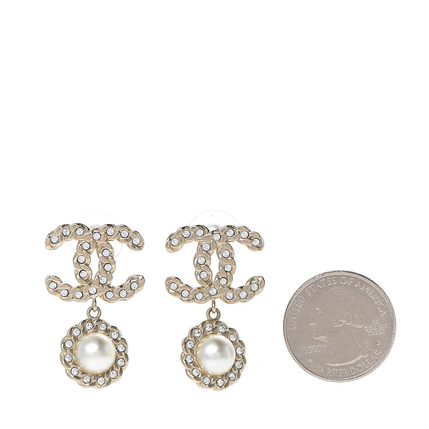 Chanel Crystal Pearl Pearls Coronation CC Drop Earrings Gold 2 of 4