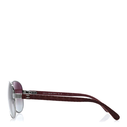 Chanel Metal Lambskin Quilted CC Pilot Summer Aviator Sunglasses 4204-Q Silver Burgundy 3 of 9